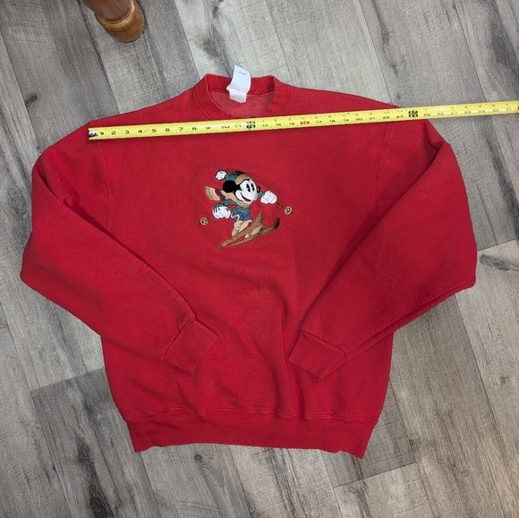 Disney VINTAGE MICKEY MOUSE SKI Y2K UGLY SWEATER CHRISTMAS Red Crewneck Sweater - Picture 4 of 8